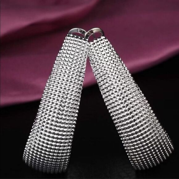 #14 925 Sterling Silver Mesh Hoop Earrings - Picture 2 of 6